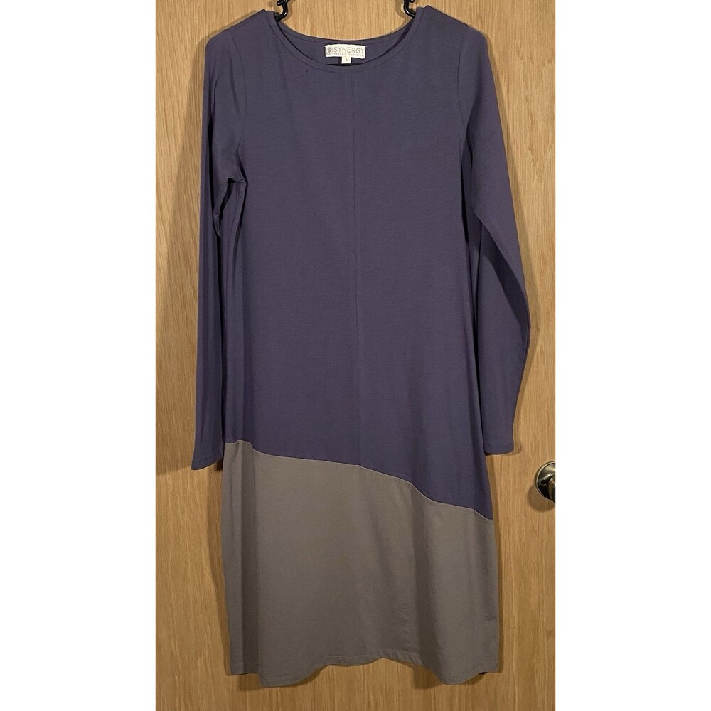Synergy Women's Lg Organic Cotton Dress Color Block Stretch Minimalist LagenLook